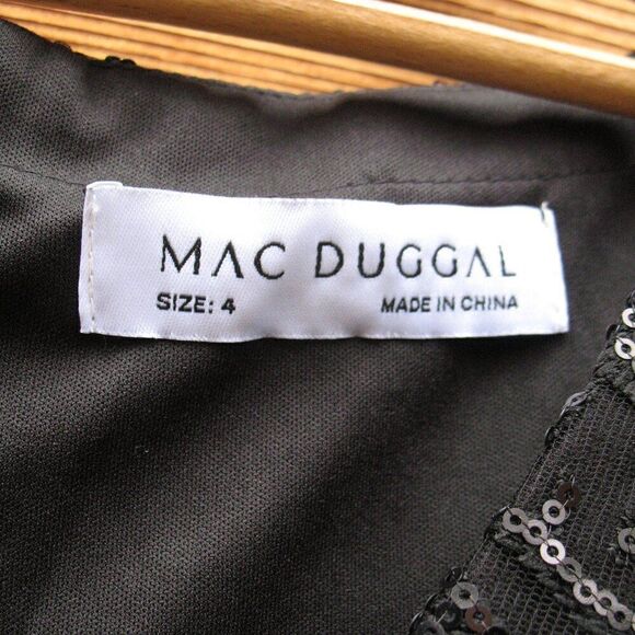 NWT Mac Duggal  Sequin Cap Sleeve V Neck Dress Black - Picture 13 of 16